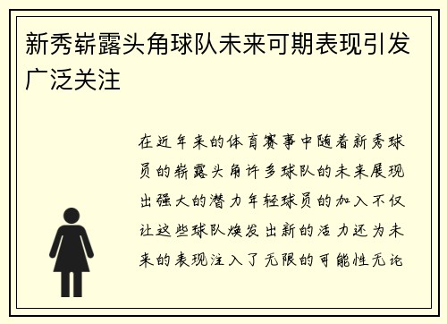 新秀崭露头角球队未来可期表现引发广泛关注