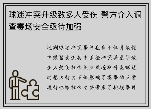 球迷冲突升级致多人受伤 警方介入调查赛场安全亟待加强